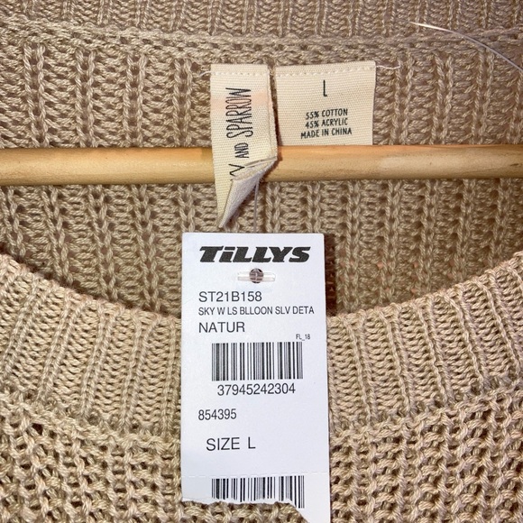 Tilly's Sky Sparrow Knit Pullover Sweater Size L NATUR Long Balloon Sleeve NEW - Picture 4 of 9